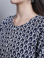 Jainish Women's WoChikankari & Sequins Work Empire Top - Navy Blue