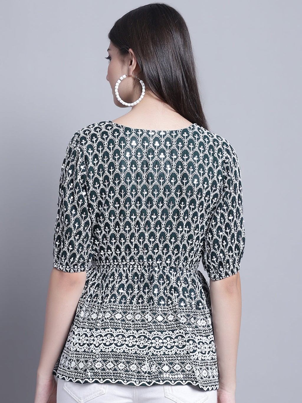 Jainish Women's WoChikankari & Sequins Work Empire Top - Olive - Distacart
