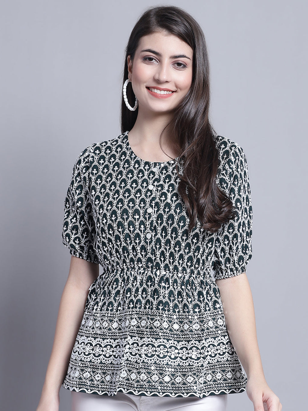 Jainish Women's WoChikankari & Sequins Work Empire Top - Olive - Distacart