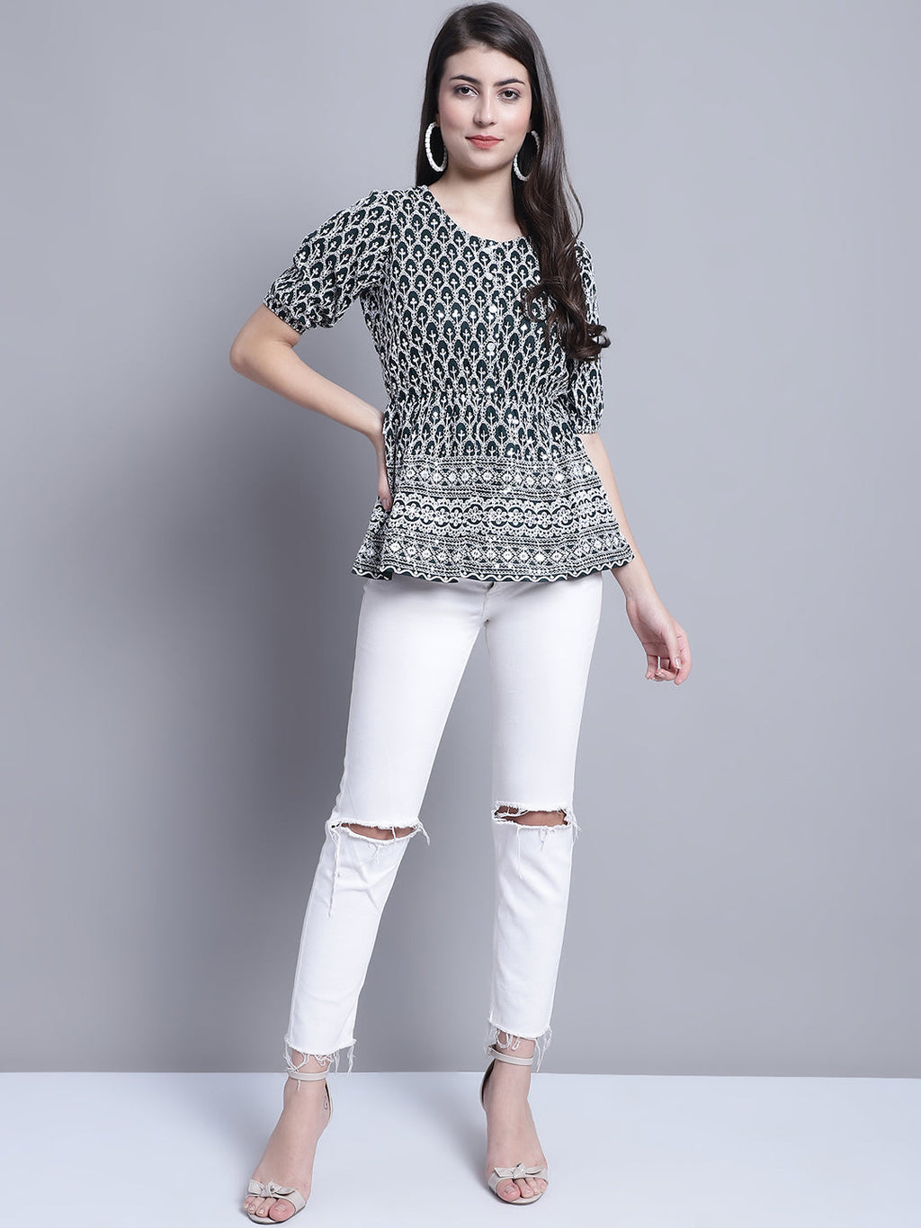 Jainish Women's WoChikankari & Sequins Work Empire Top - Olive - Distacart