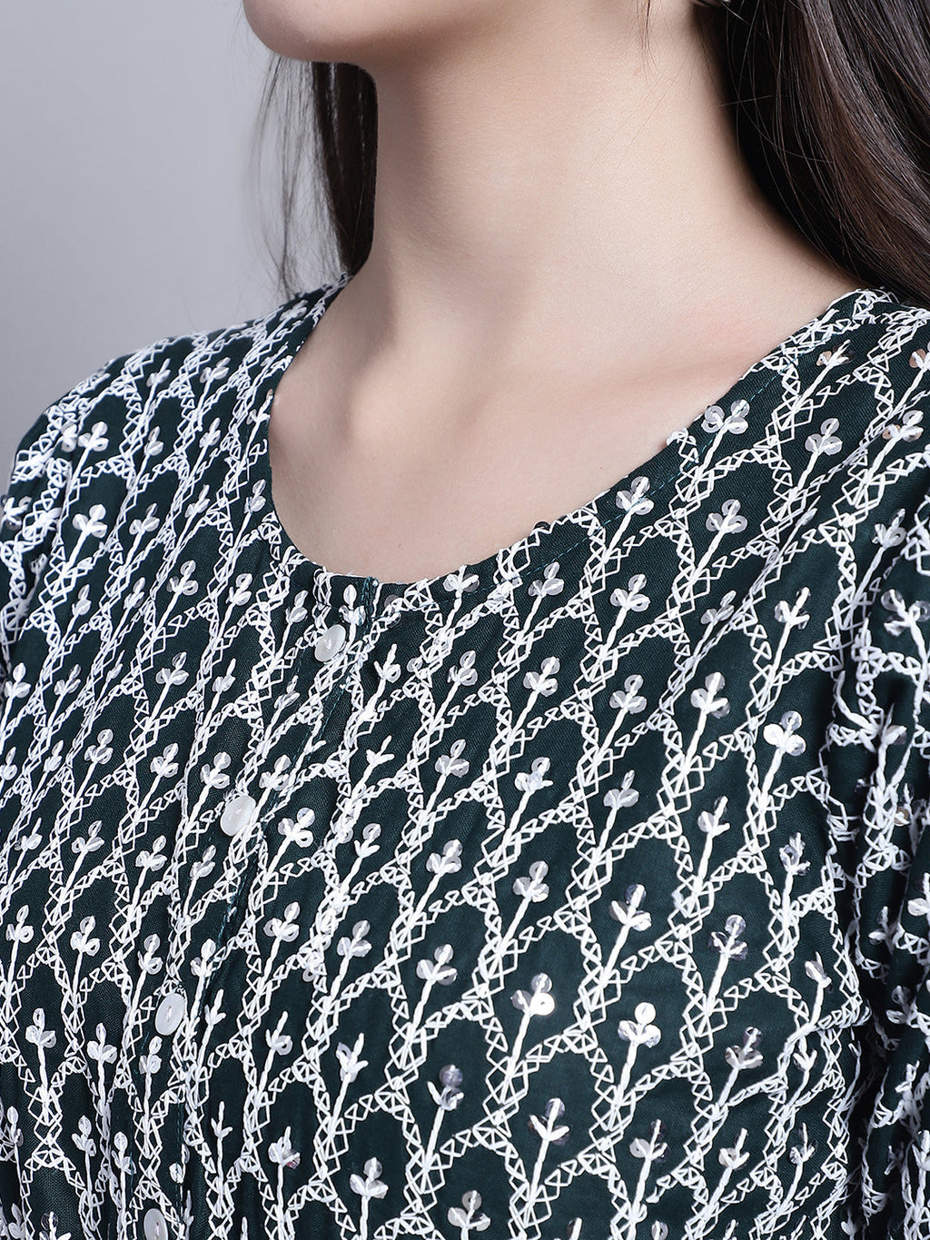 Jainish Women's WoChikankari & Sequins Work Empire Top - Olive - Distacart