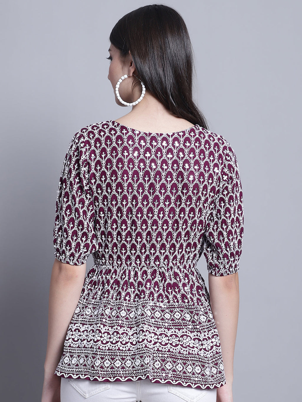 Jainish Women's WoChikankari & Sequins Work Empire Top - Purple