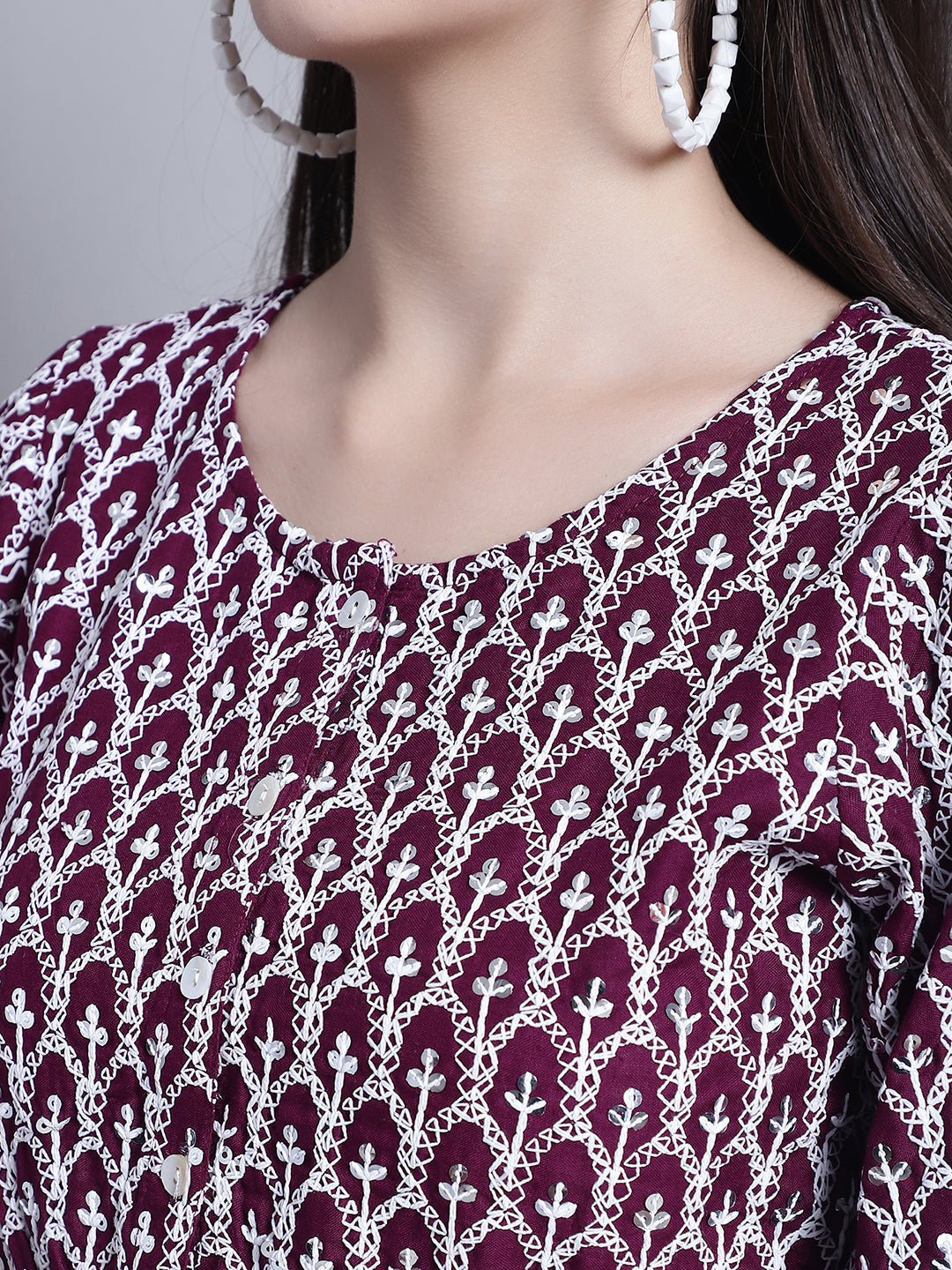 Jainish Women's WoChikankari & Sequins Work Empire Top - Purple