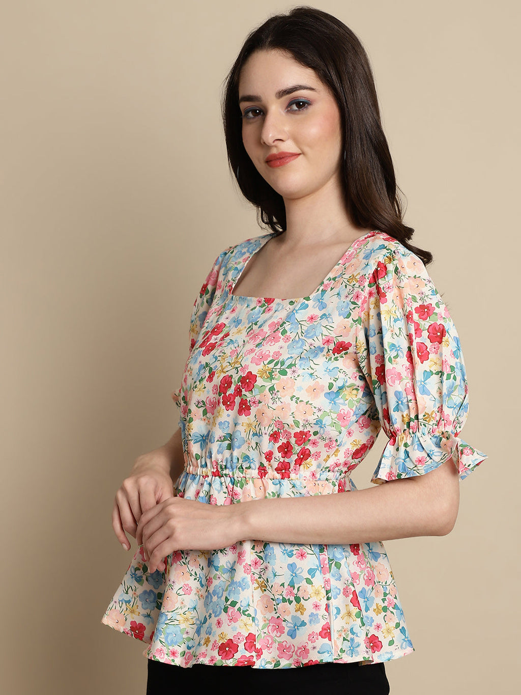Jainish Women's Floral Print Puff Sleeves Top - Multi