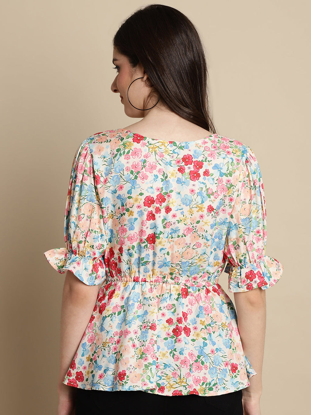 Jainish Women's Floral Print Puff Sleeves Top - Multi