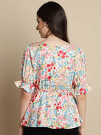 Jainish Women's Floral Print Puff Sleeves Top - Multi