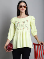 Jainish Women's Embroidered Stylish Top - Lemon