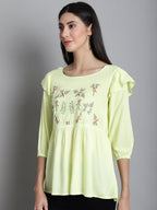 Jainish Women's Embroidered Stylish Top - Lemon