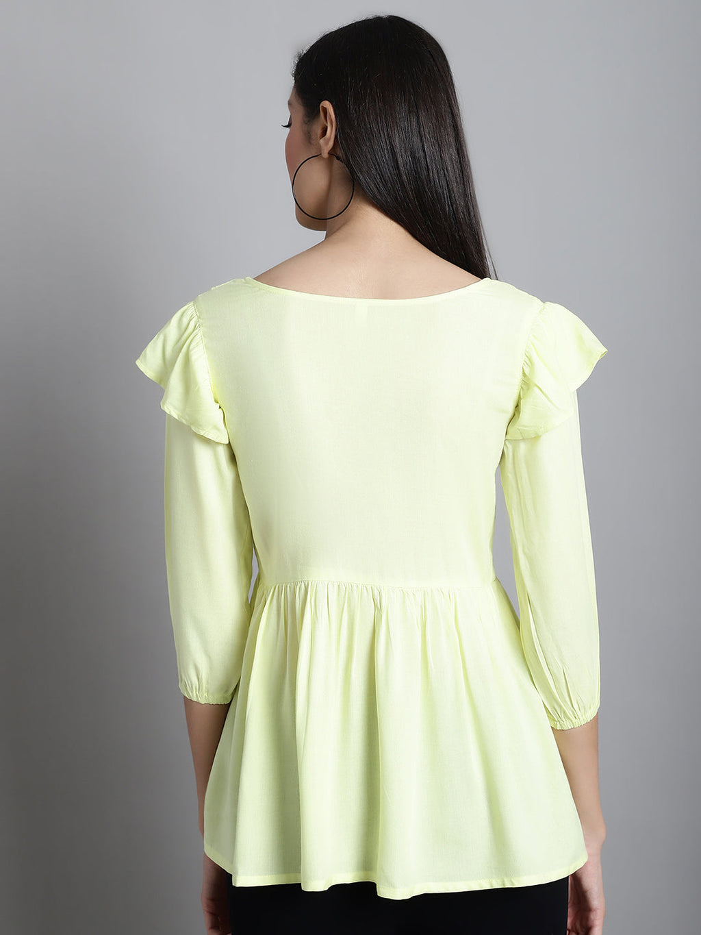 Jainish Women's Embroidered Stylish Top - Lemon