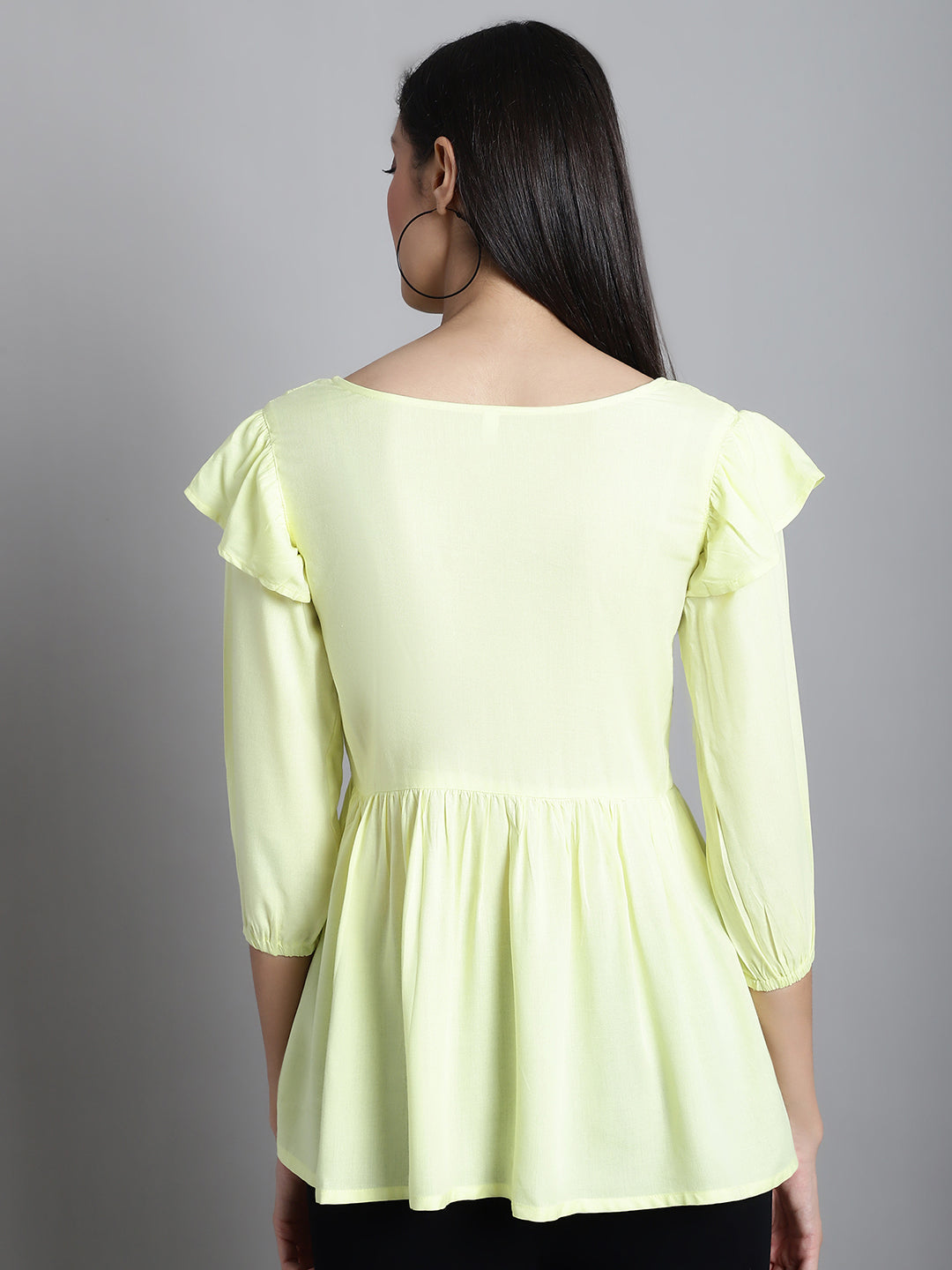 Jainish Women's Embroidered Stylish Top - Lemon