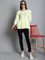Jainish Women's Embroidered Stylish Top - Lemon