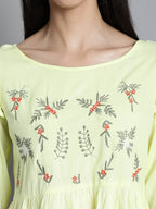 Jainish Women's Embroidered Stylish Top - Lemon