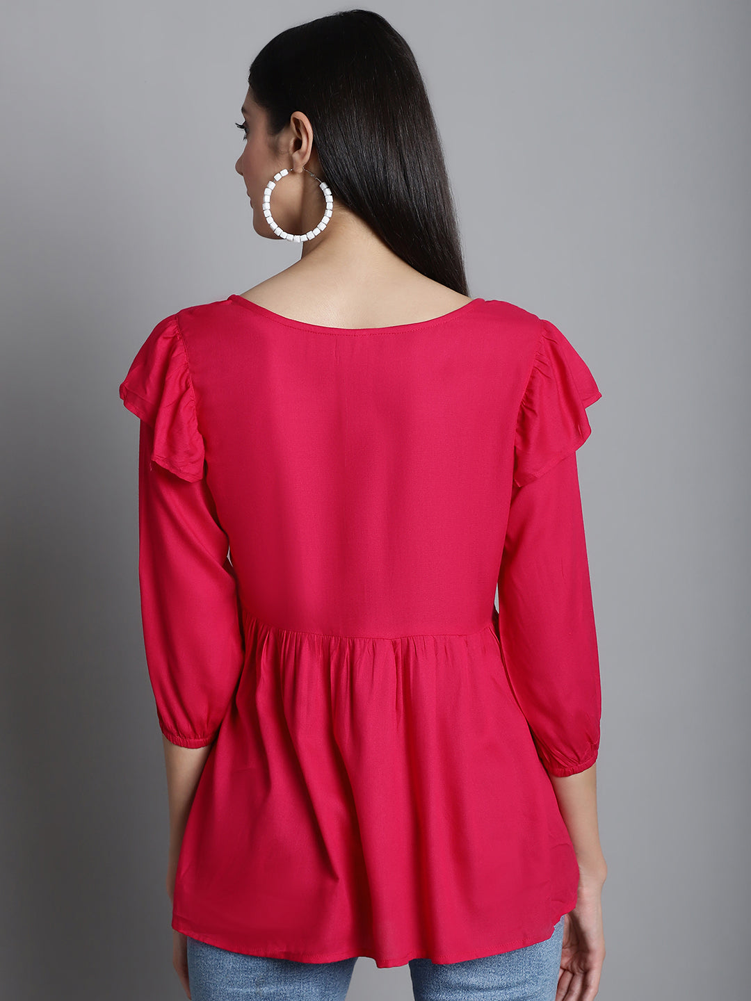 Jainish Women's Embroidered Stylish Top - Red