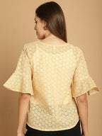 Indian Needle Women's Embroidered Cotton V-Neck Top - Beige