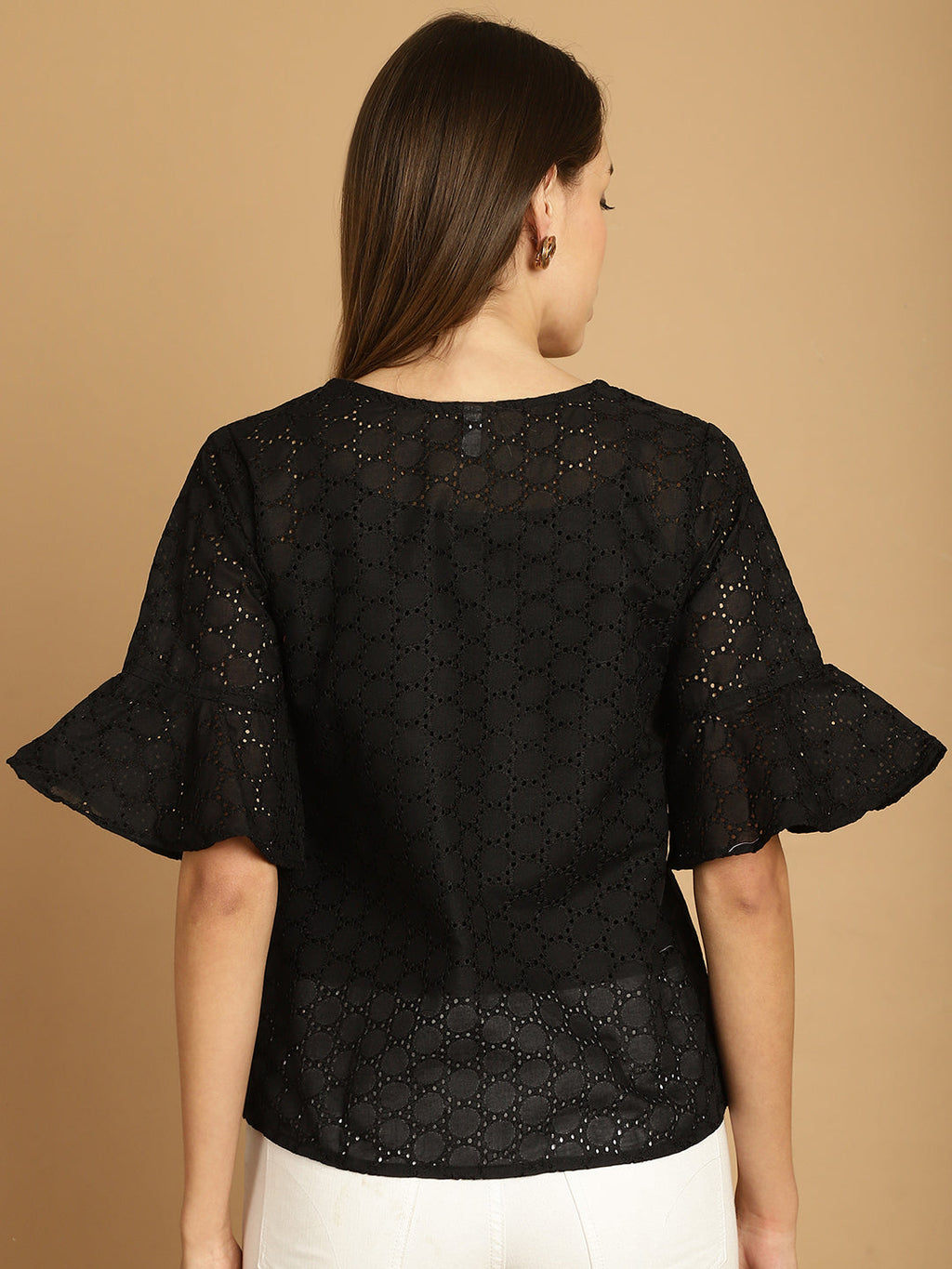 Indian Needle Women's Embroidered Cotton V-Neck Top - Black