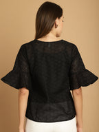 Indian Needle Women's Embroidered Cotton V-Neck Top - Black