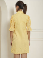 Indian Needle Women's Embroidered Cotton Dress - Yellow - Distacart