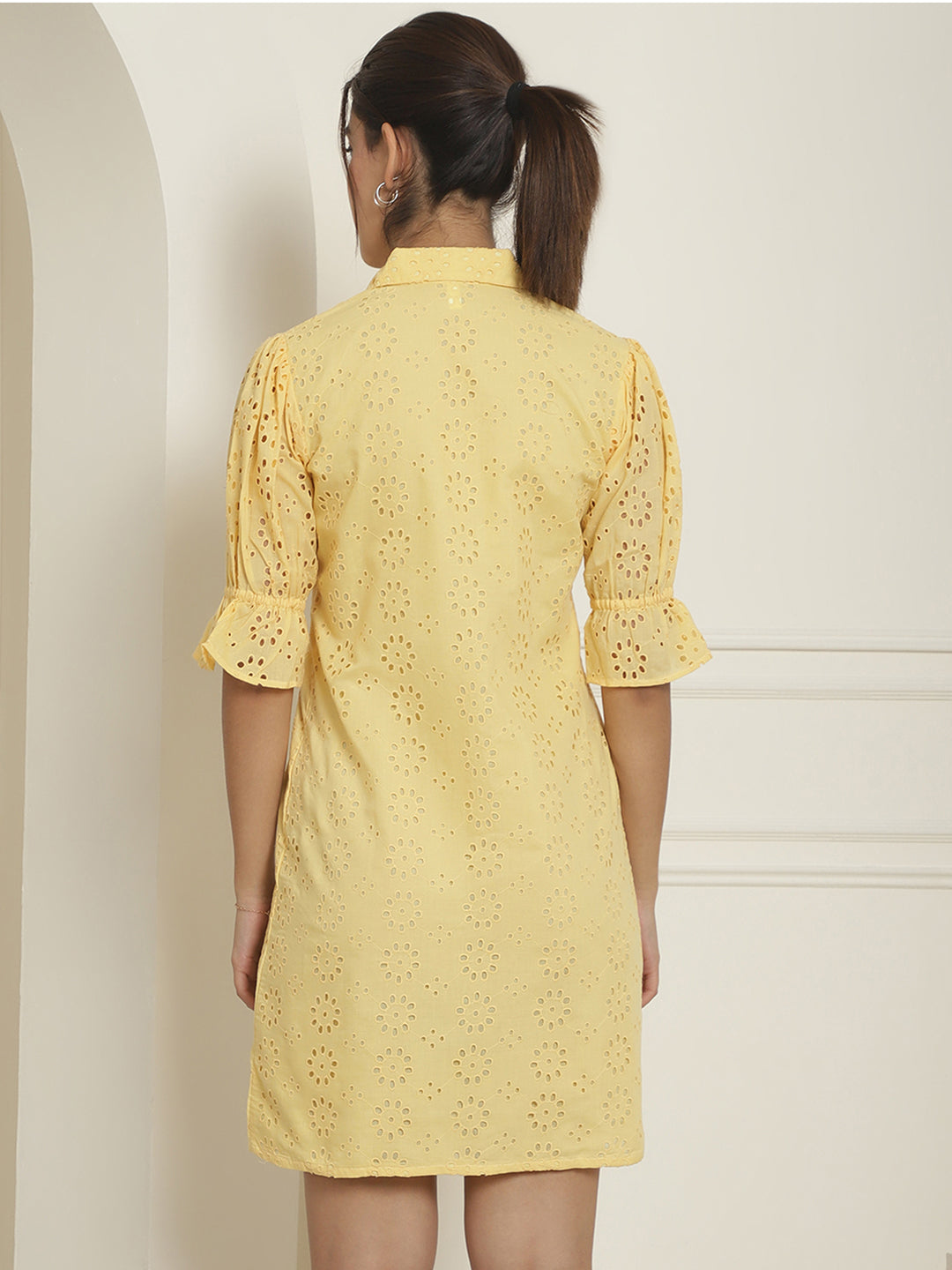 Indian Needle Women's Embroidered Cotton Dress - Yellow - Distacart