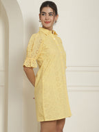 Indian Needle Women's Embroidered Cotton Dress - Yellow - Distacart