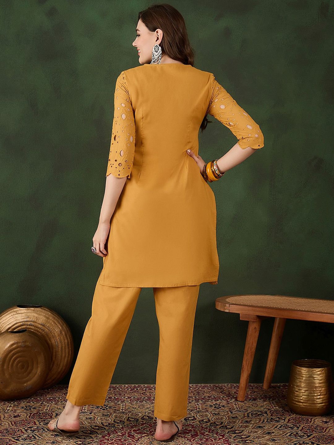 Sangria Embroidered Pure Cotton Kurta & Trousers