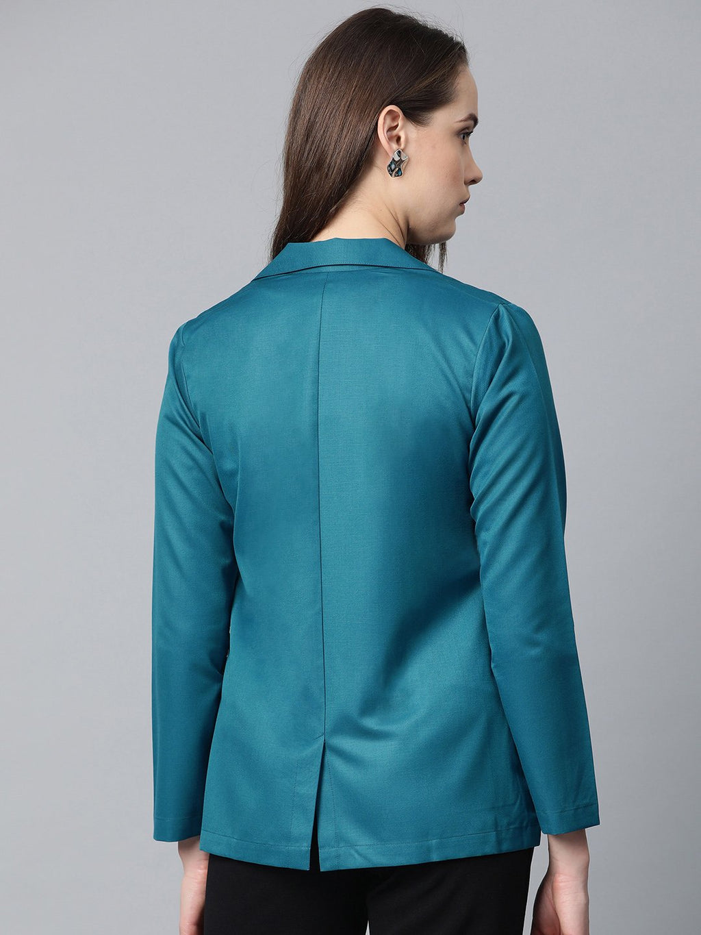 Jompers Women Teal Blue Solid Single-Breasted Smart Casual Blazer - Distacart