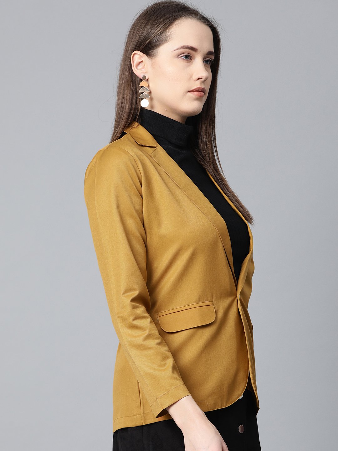 Jompers Women Mustard Solid Single-Breasted Smart Casual Blazer - Distacart