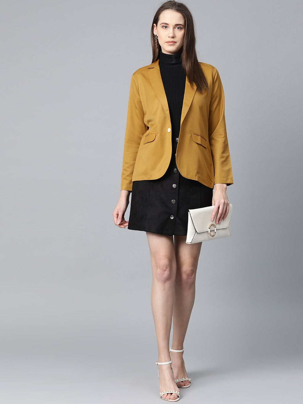 Jompers Women Mustard Solid Single-Breasted Smart Casual Blazer - Distacart