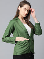 Jompers Women Olive-Green Solid Single-Breasted Smart Casual Blazer - Distacart