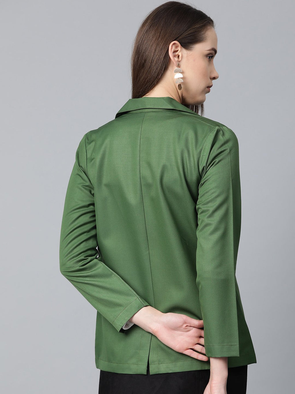 Jompers Women Olive-Green Solid Single-Breasted Smart Casual Blazer - Distacart