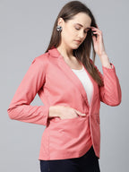 Jompers Women Peach Solid Single-Breasted Smart Casual Blazer - Distacart