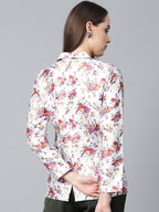 Jompers Women Grey & Pink Satin Floral Print Single-Breasted Casual Blazer - Distacart