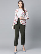 Jompers Women Grey & Pink Satin Floral Print Single-Breasted Casual Blazer - Distacart