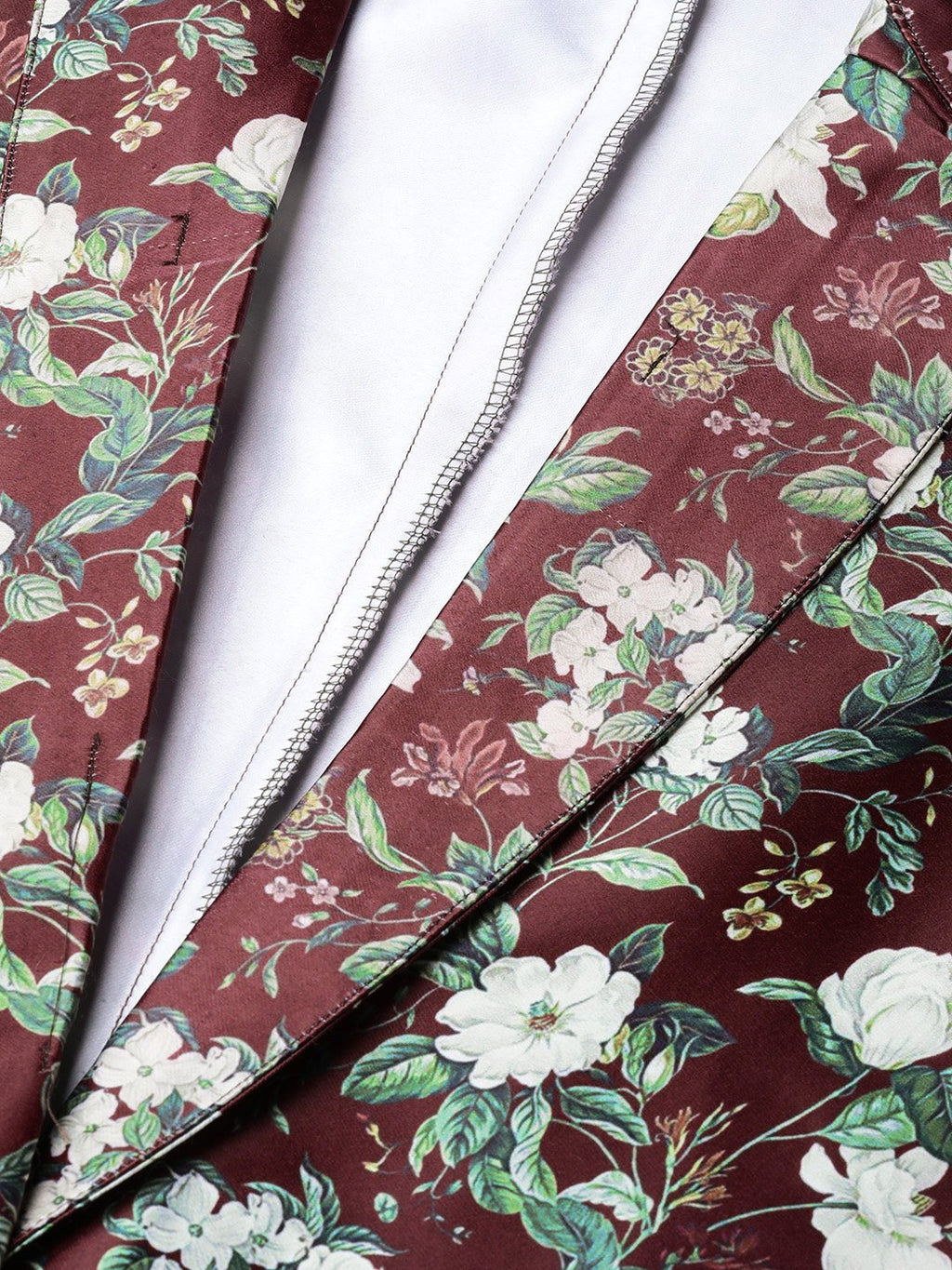 Jompers Women Maroon & Green Satin Floral Print Single-Breasted Casual Blazer - Distacart