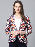 Jompers Women Multi-Coloured Satin Finish Printed Single-Breasted Blazer - Distacart