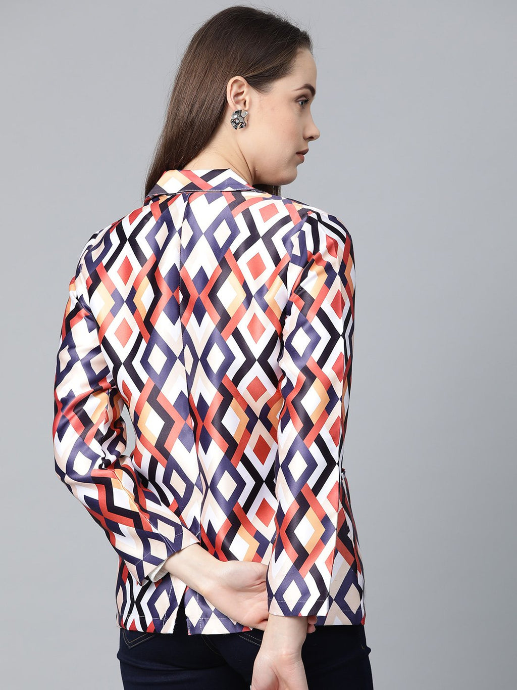 Jompers Women Multi-Coloured Satin Finish Printed Single-Breasted Blazer - Distacart