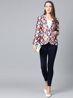 Jompers Women Multi-Coloured Satin Finish Printed Single-Breasted Blazer - Distacart
