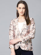 Jompers Women Peach-Coloured & Grey Satin Printed Single-Breasted Casual Blazer - Distacart