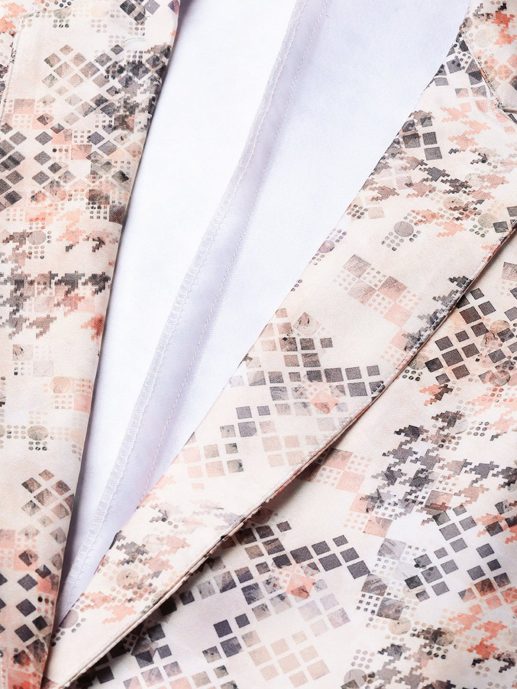 Jompers Women Peach-Coloured & Grey Satin Printed Single-Breasted Casual Blazer - Distacart