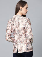 Jompers Women Peach-Coloured & Grey Satin Printed Single-Breasted Casual Blazer - Distacart