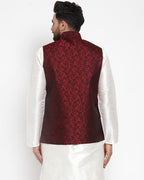 Jompers Men Maroon-Coloured & Black Woven Design Nehru Jacket - Distacart