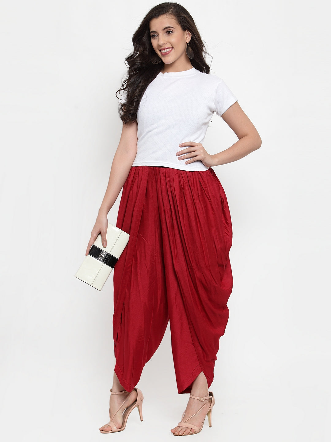 Jompers Women Maroon Solid Dhoti - Distacart