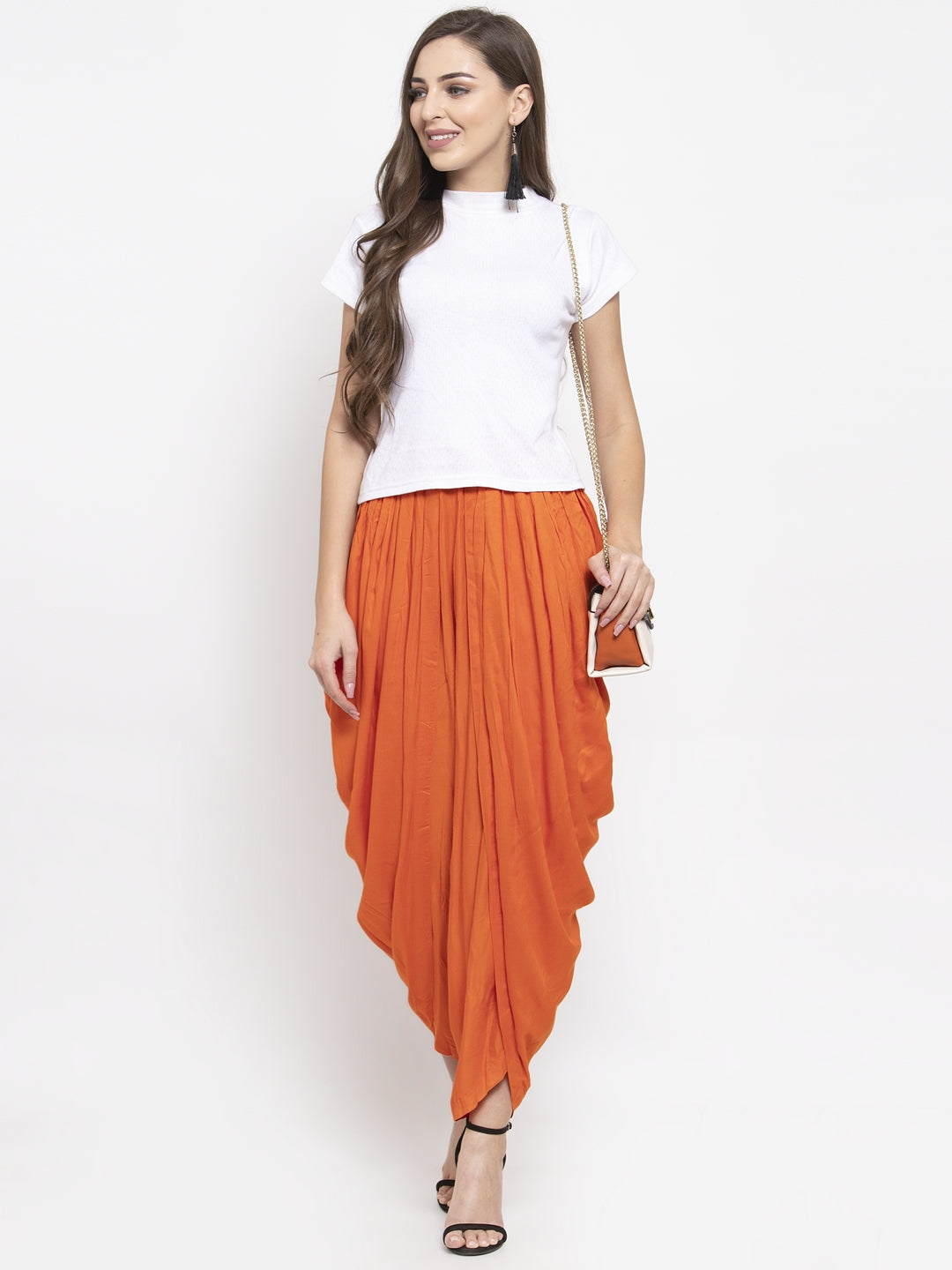 Jompers Women Orange Solid Dhoti - Distacart