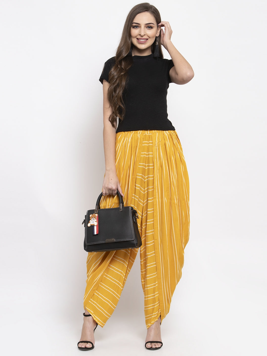 Jompers Women Mustard Stripped Dhoti - Distacart