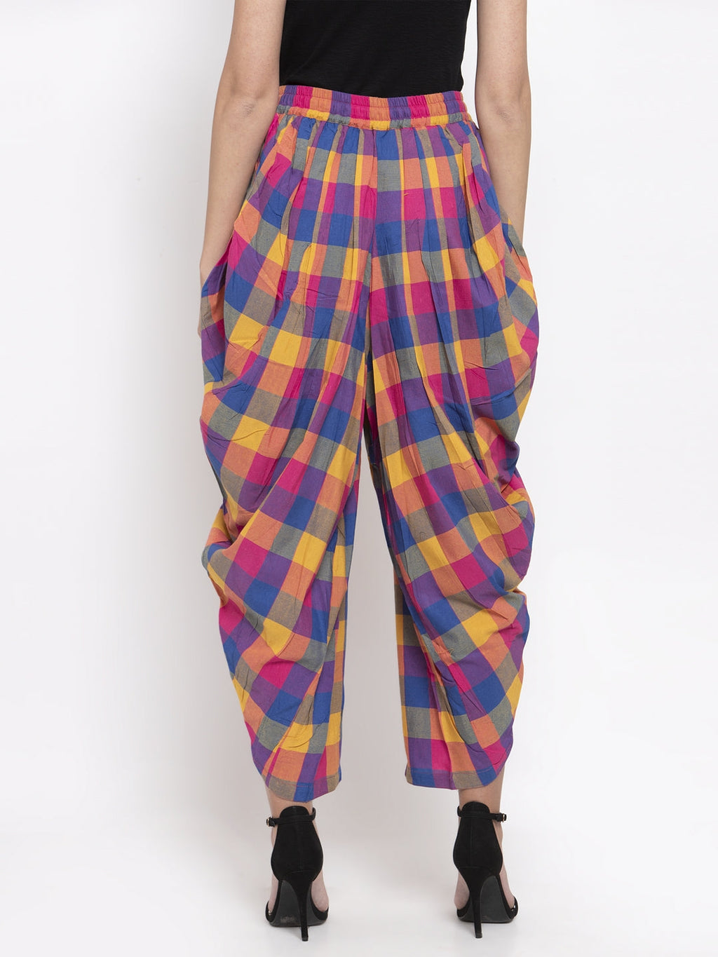 Jompers Women Pink and Yellow Checked Dhoti - Distacart