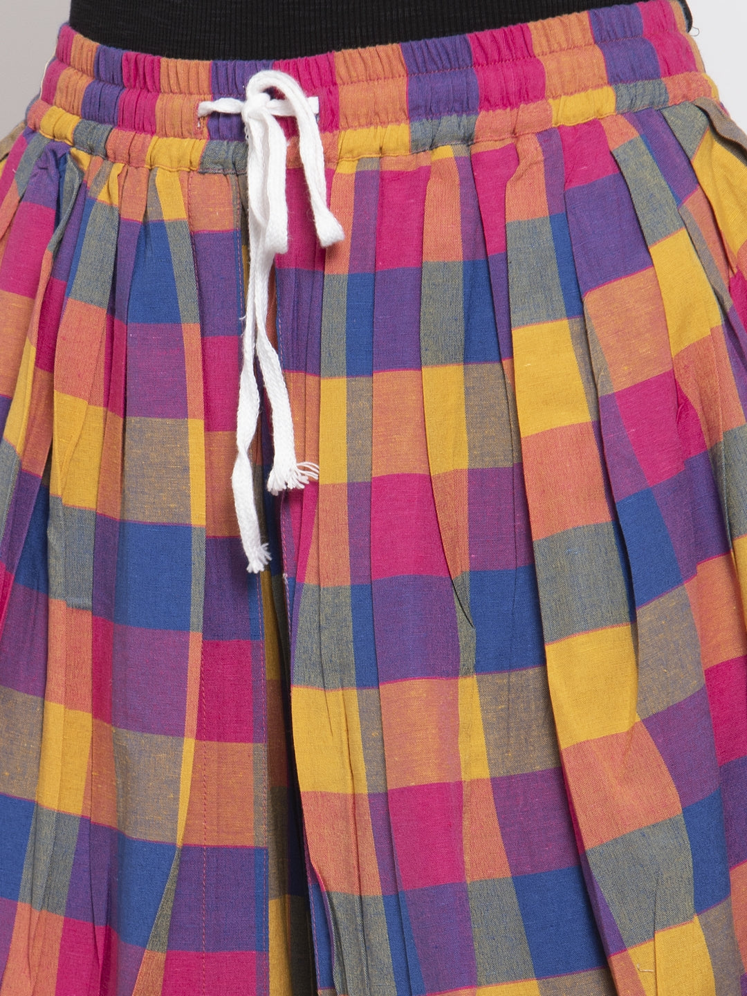 Jompers Women Pink and Yellow Checked Dhoti - Distacart