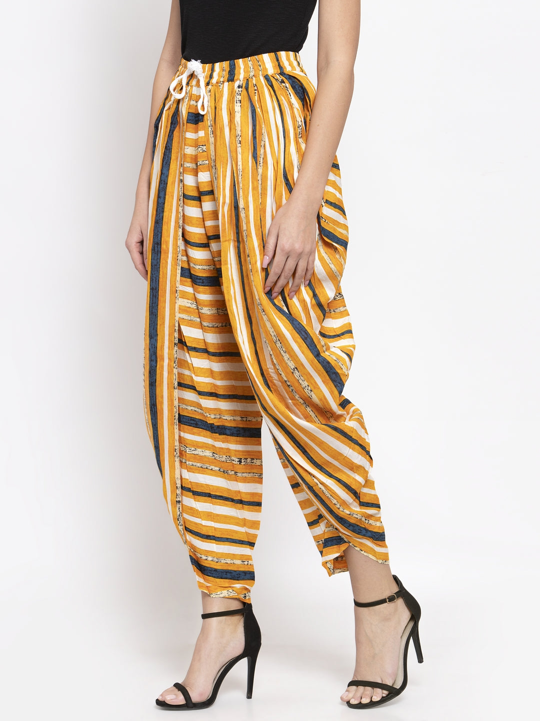 Jompers Women Yellow and Blue Stripped Dhoti - Distacart