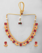 VOJ Gold-Polished Traditional Maroon Stone Studded Jewellery Set