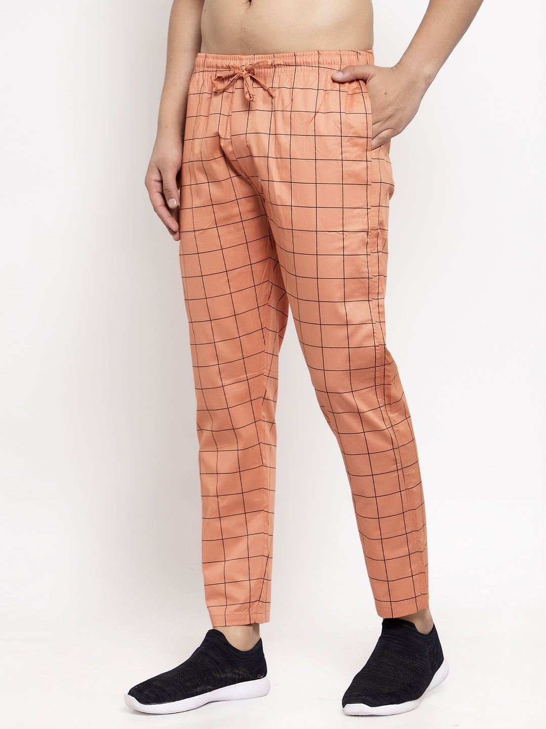 Jainish Men's Orange Checked Cotton Track Pants ( JOG 012Orange ) - Distacart