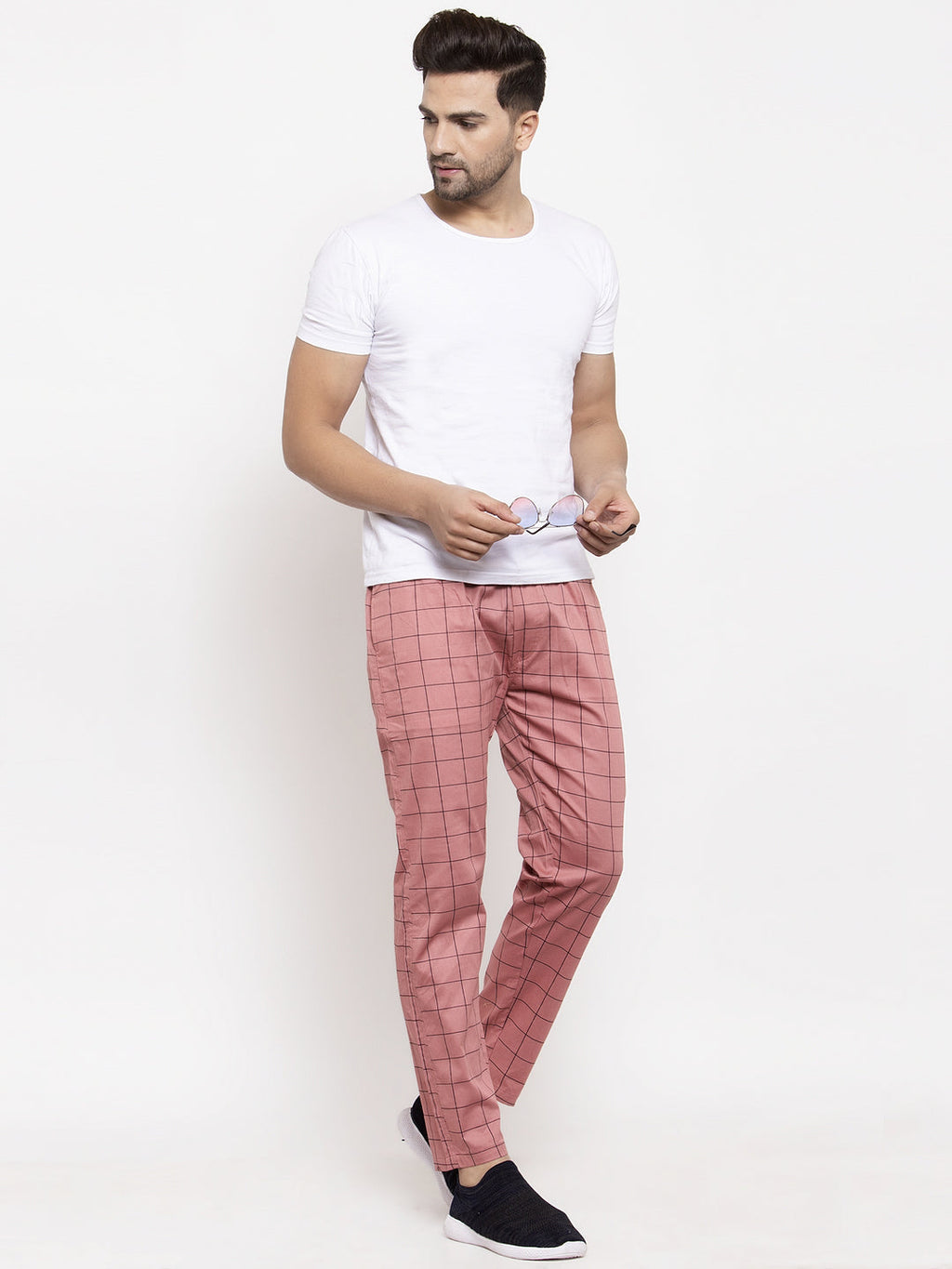Jainish Men's Peach Checked Cotton Track Pants ( JOG 012Peach ) - Distacart