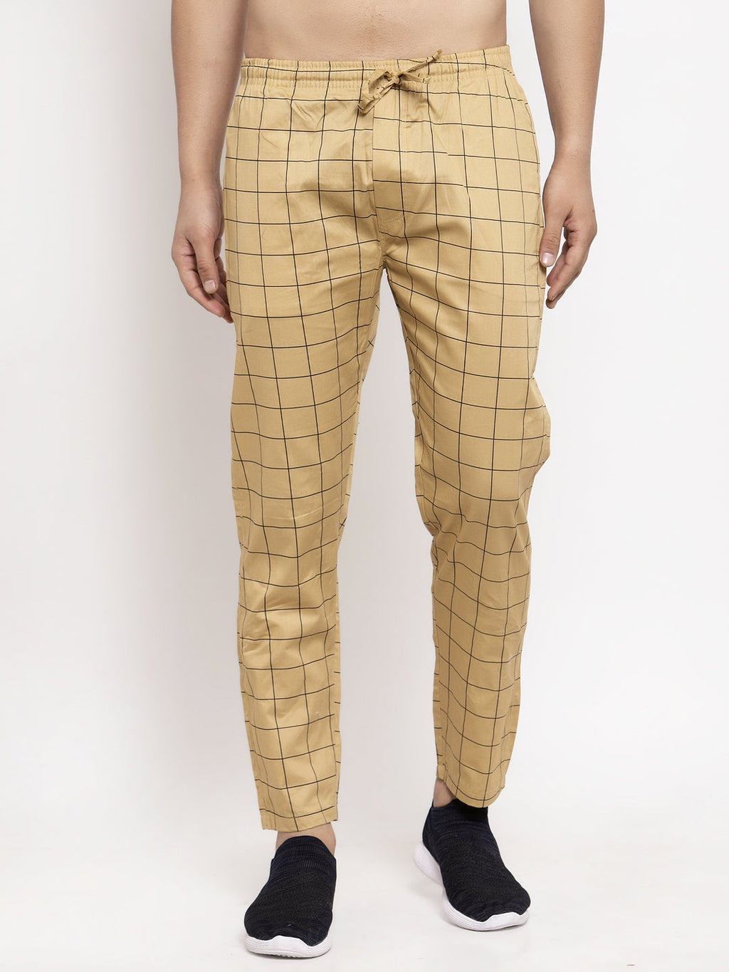 Jainish Men's Rust Checked Cotton Track Pants ( JOG 012Rust ) - Distacart